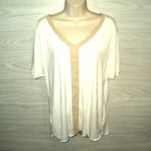 Jockey Person to Person Top Women's Size L Oversized White and Tan Short Sleeves